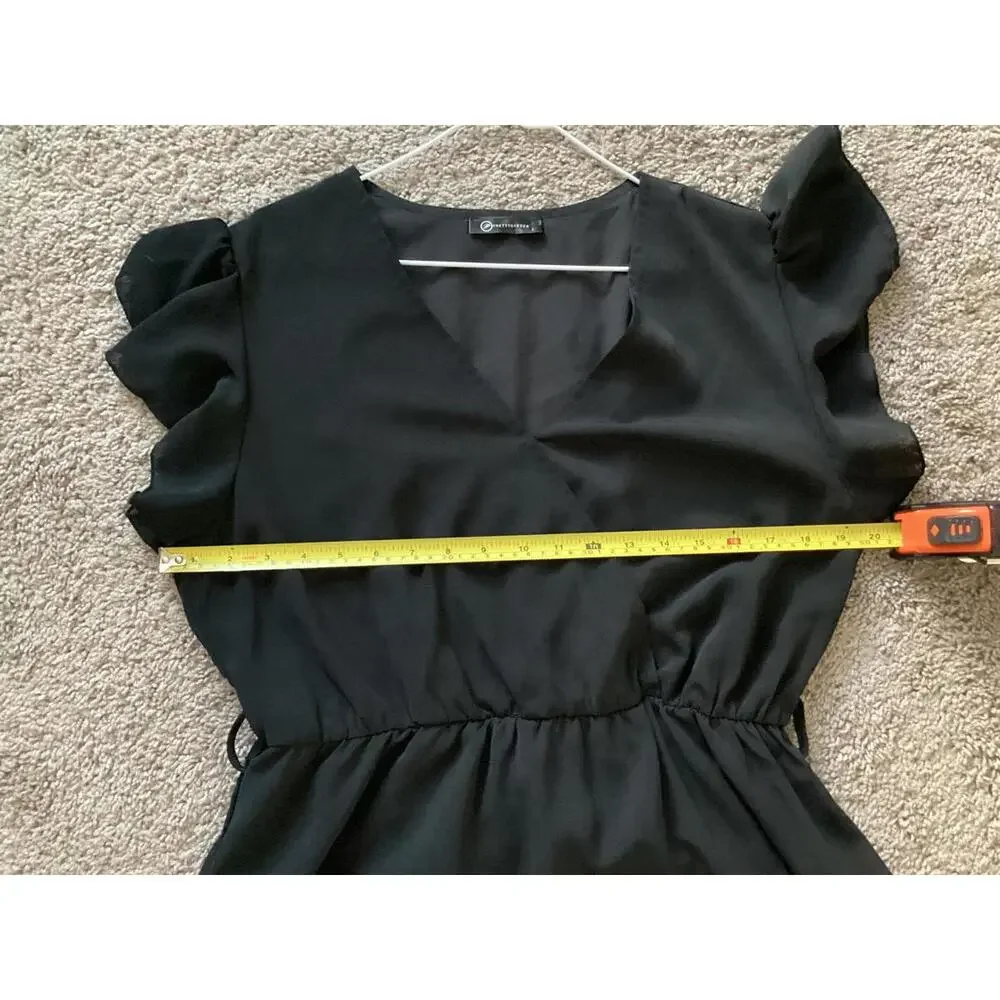 PrettyGarden Black Ruffle Sleeve Midi Dress Women’s Size L Flowing A-Line Casual